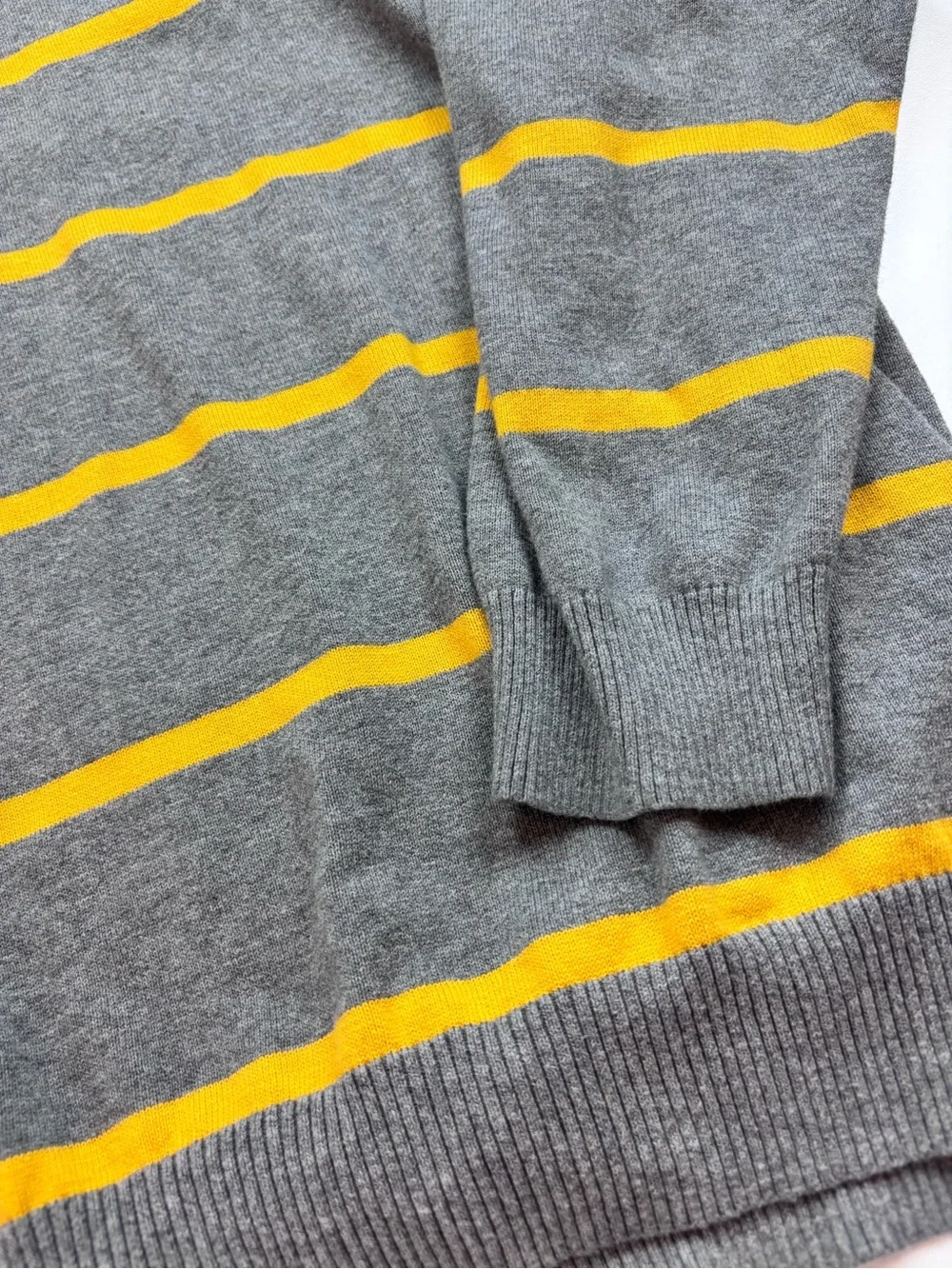 Old Navy XXL Gray & Yellow Striped Quarter Zip Cotton Sweater